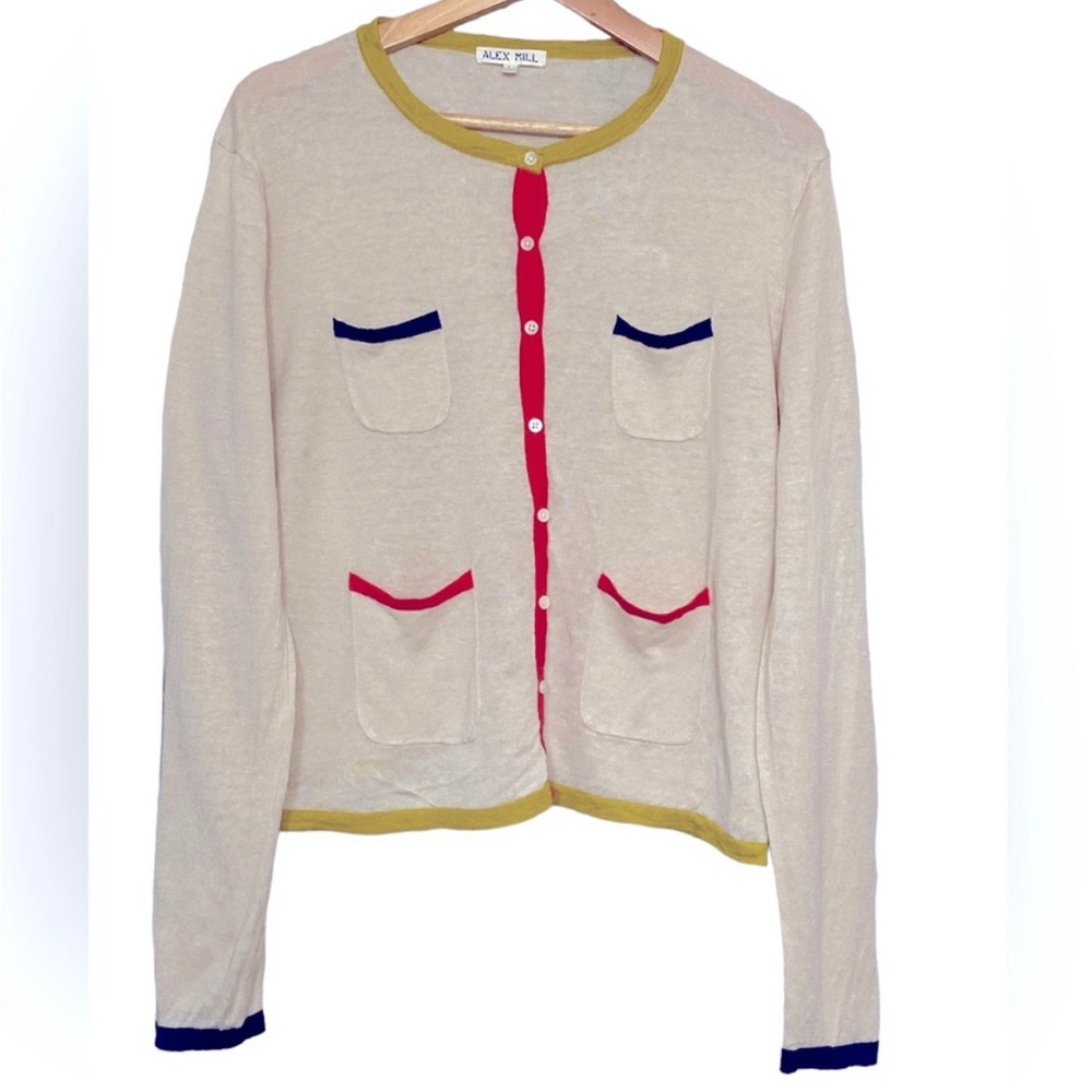 Alex Mill Colorblock Abby Linen Cardigan Oat